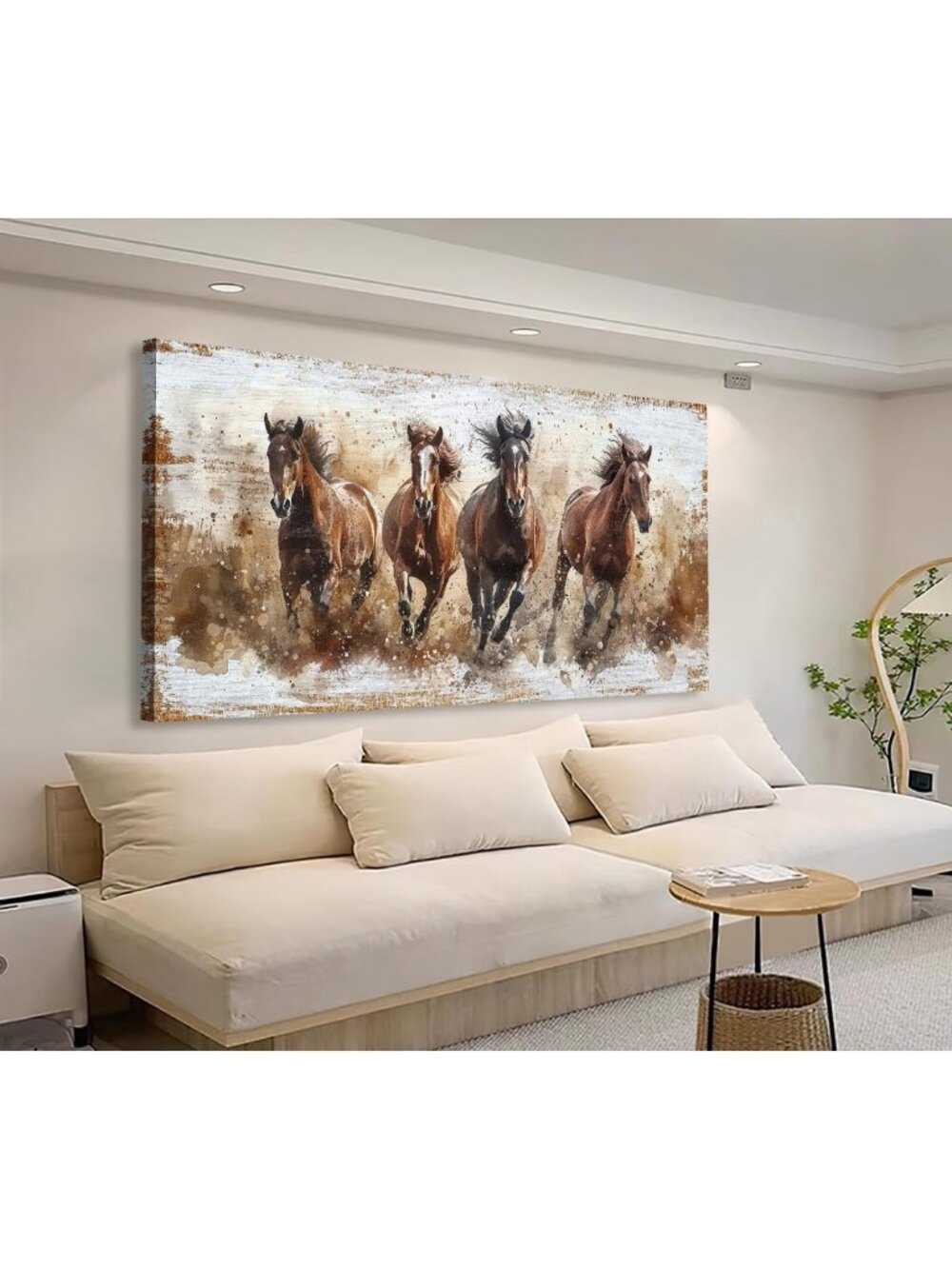 Running Horses Canvas Wall Art - Brown Horse Decor for Living Room, Bedroom